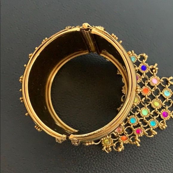Antique Gold Multicolored Cuff Bracelet with Ring - Picture 7 of 8